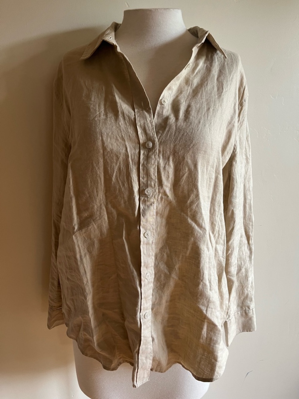 Quince 100% Ethically Sourced Natural European Linen Long Sleeve Top Driftwood - Picture 2 of 12